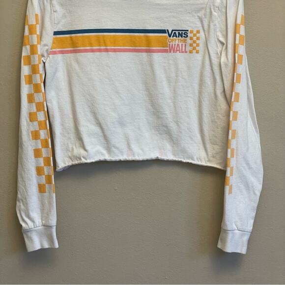 VANS S long sleeve crop top street wear urban white blue raw hemline race - Picture 3 of 7